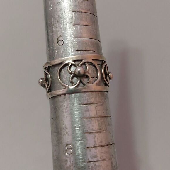 Artisan 925 Sterling Silver Flower Cutout Design Wide Band Ring Size 7 - Picture 1 of 4